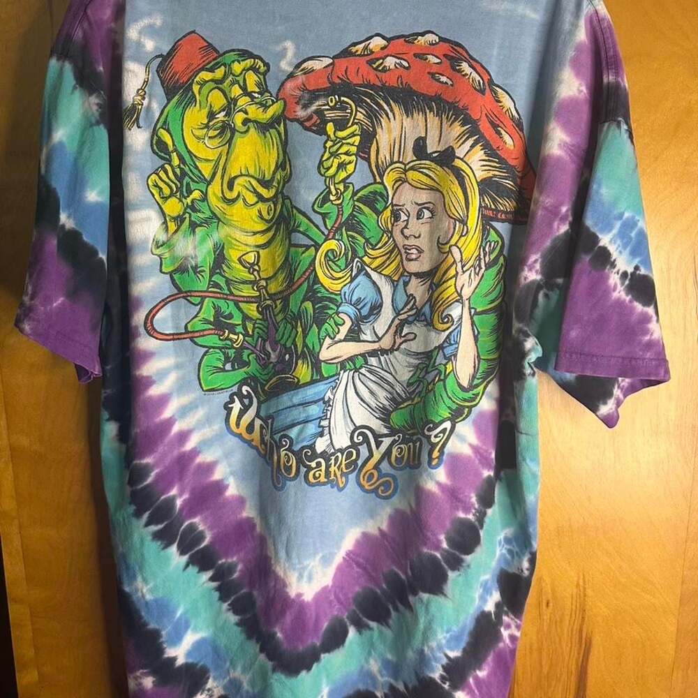 Alice in Wonderland Liquid Blue Tie Dye T-Shirt, Mad Hatter & Cheshire Cat, XL - Picture 2 of 3